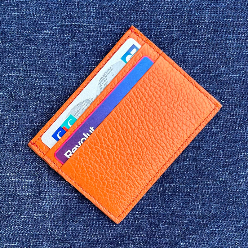 Porte-cartes orange cuir grainé 11