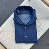 Chemise col italien denim brut bleu indigo coupe regular