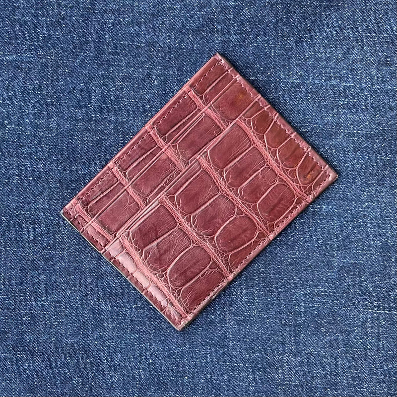 Porte-cartes rouge bordeaux cuir de crocodile 4