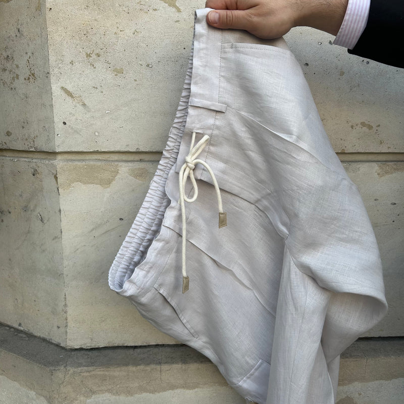 Pantalon joggpants cargo blanc écru en lin