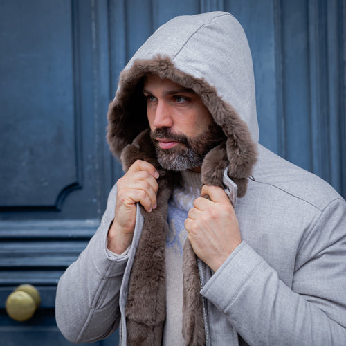 Parka fourrure amovible laine et cachemire imperméable Loro Piana beige clair