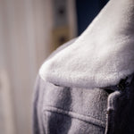 Blouson gris laine, cachemire et peau