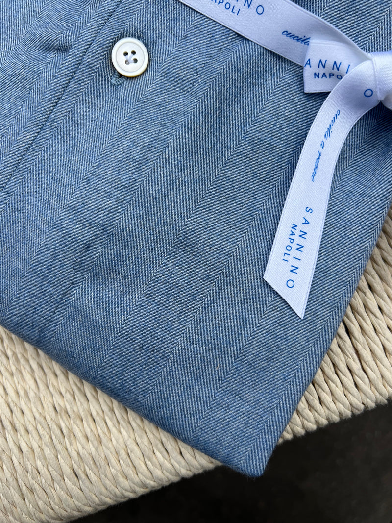 Chemise en flanelle de coton bleu clair col POSITANO