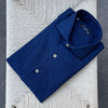 Chemise en denim flanelle bleu foncé col italien