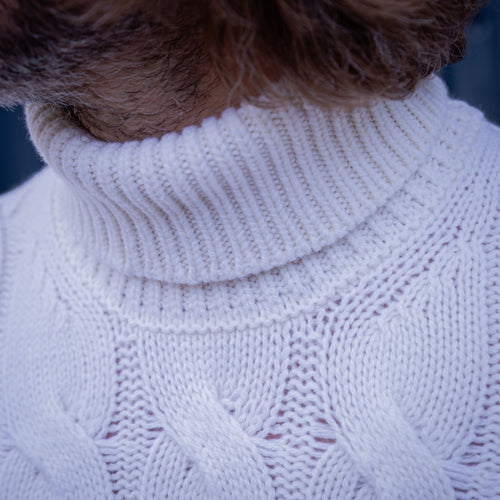 Pull col roulé torsadé laine et cachemire blanc cassé