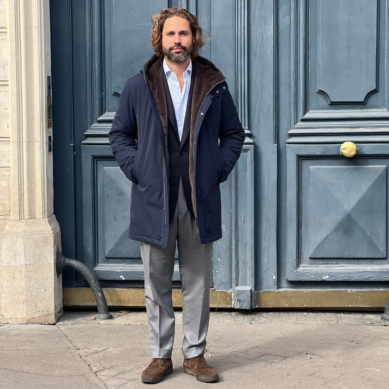 Parka technique bleu marine doublure eco-fur