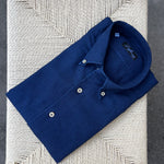 Chemise en denim flanelle bleu foncé col « button down »