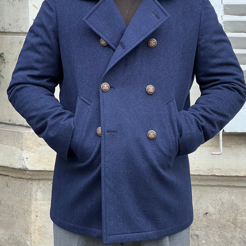 Caban en cachemire Loro Piana bleu napolitain