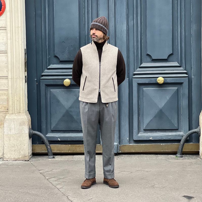 Gilet sans manches greige laine laine Loro Piana