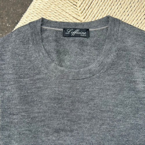 Pull col rond gris moyen cachemire et soie extra-fin