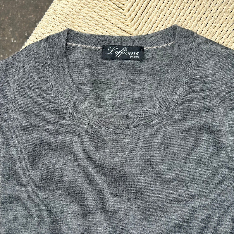 Pull col rond gris moyen cachemire et soie extra-fin