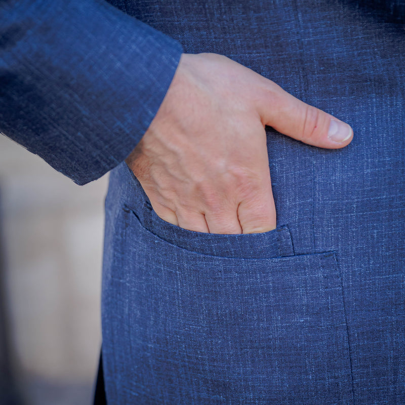 Veste bleu denim laine lin et soie