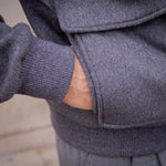 Blouson gris laine, cachemire et peau