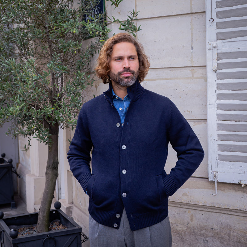 Gilet laine vierge bleu marine