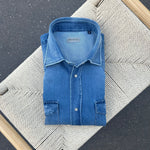 Chemise « used » en denim Texas bleu clair bleached