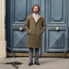 Manteau réversible vert kaki tweed chevrons / camel
