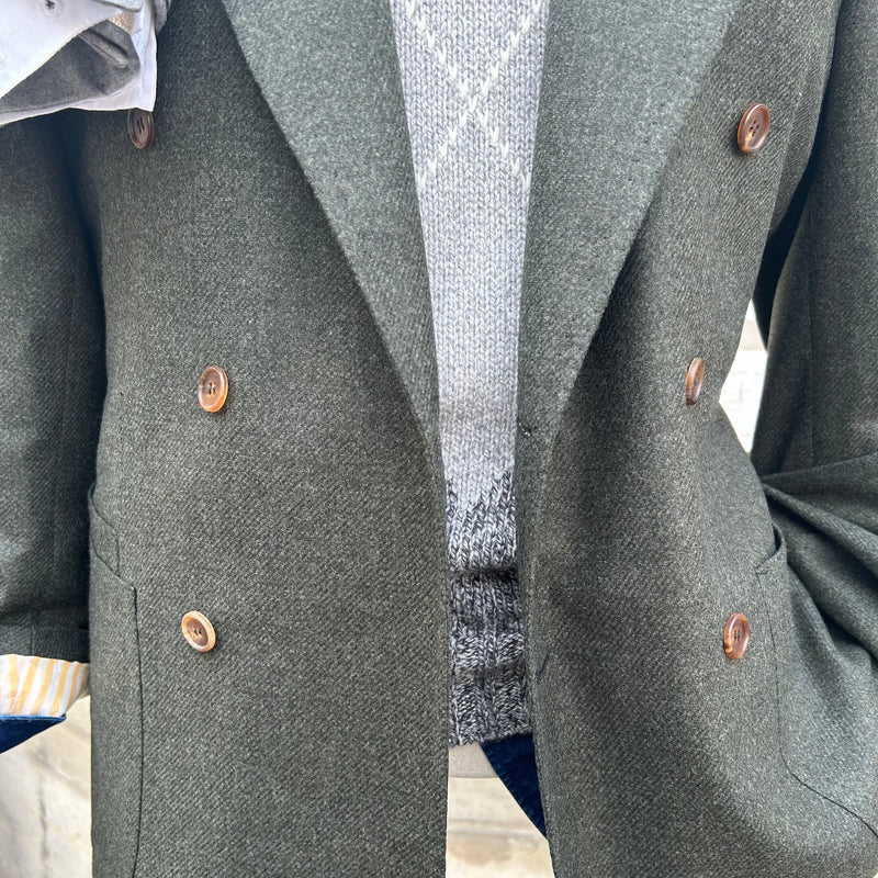 Veste napolitaine croisée verte en laine