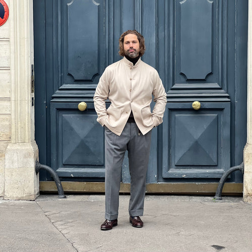 Veste col officier beige clair en cachemire