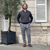 Pull col zip bicolore bleu marine et taupe