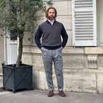 Pull col zip bicolore bleu marine et taupe