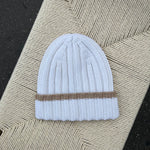 Bonnet cachemire blanc cassé et camel