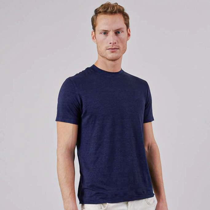 Tee-shirt manches courtes Jersey de lin bleu marine