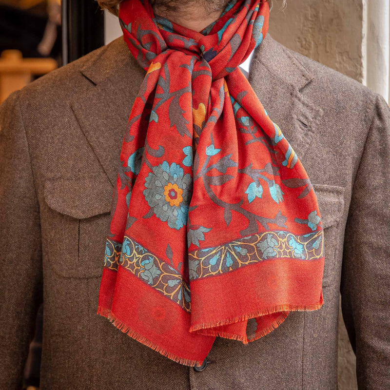 Écharpe en laine rouge et turquoise Calabrese