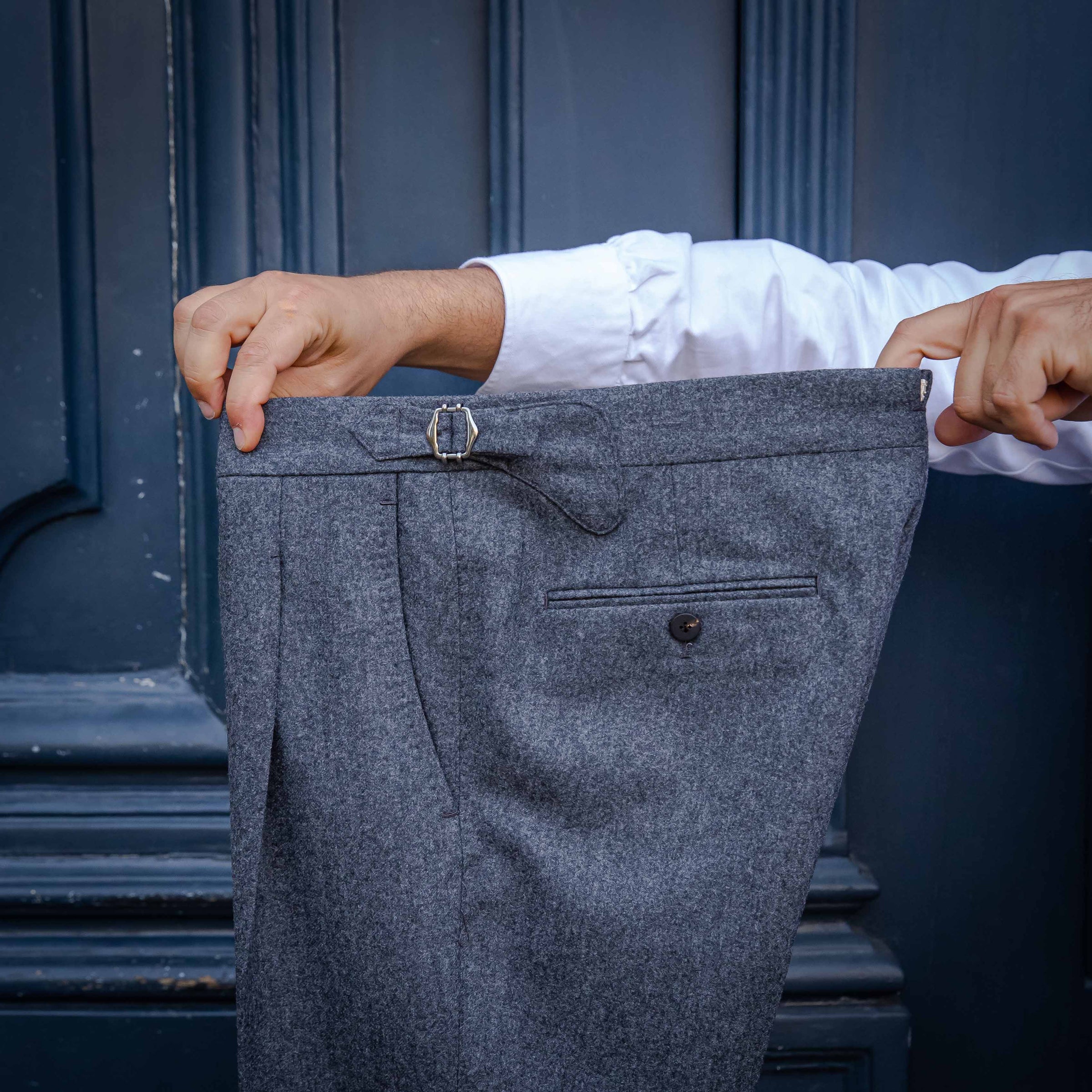 Pantalon napolitain en flanelle gris moyen