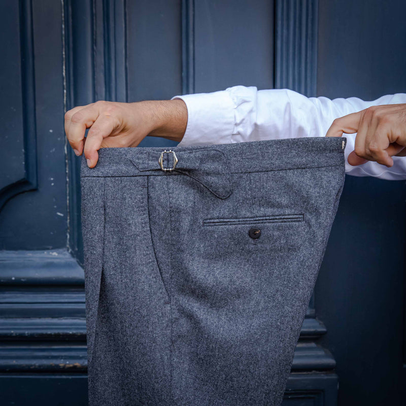 Pantalon napolitain en flanelle gris moyen