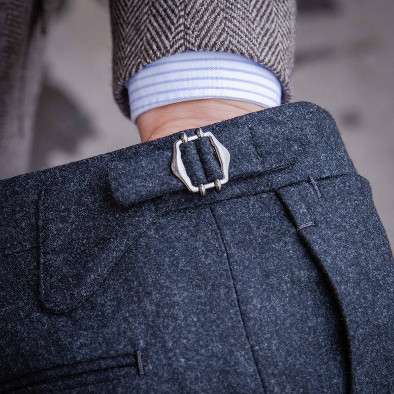 Pantalon napolitain flanelle gris anthracite - Main Image